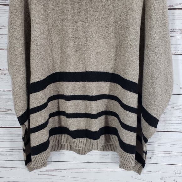 Tahari Women's Brown Wool Yak Hair Striped Poncho Sweater Size Small - Picture 5 of 12